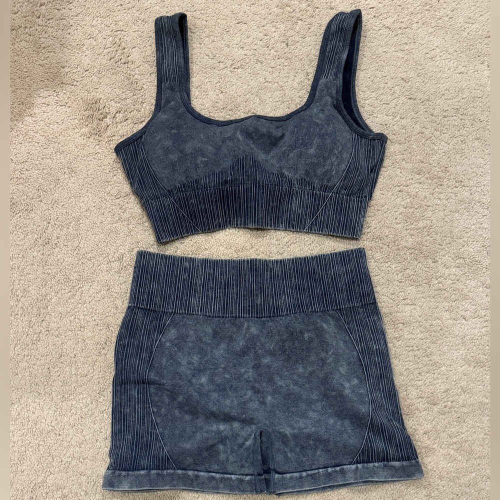 SHEIN Dark Gray/Navy Blue Ribbed Two-Piece Set